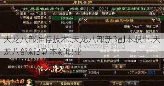 天龙八部推荐技术:天龙八部新3副本职业,天龙八部新3副本新职业