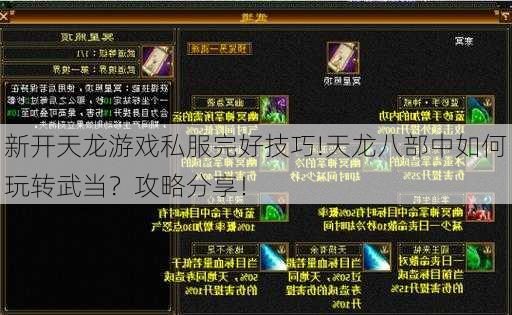 新开天龙游戏私服完好技巧!天龙八部中如何玩转武当？攻略分享！