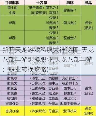 新开天龙游戏私服大神秘籍_天龙八部手游想换职业,天龙八部手游：职业转换攻略)